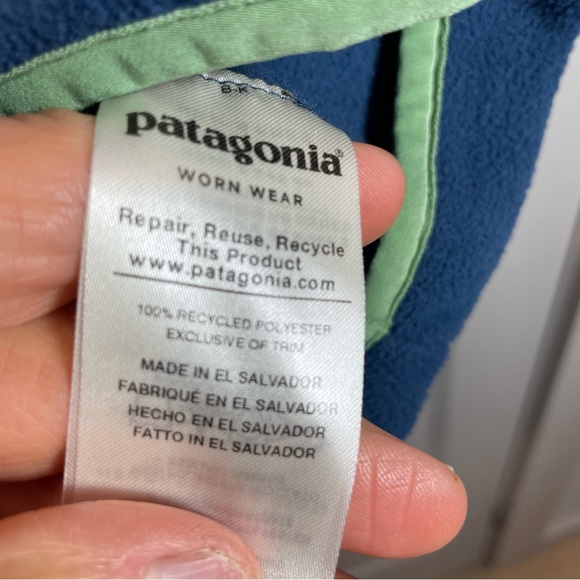 Patagonia  Pullover Snap T Fleece Lightweight Blue Green Trim Gently Worn Size L - Picture 3 of 7